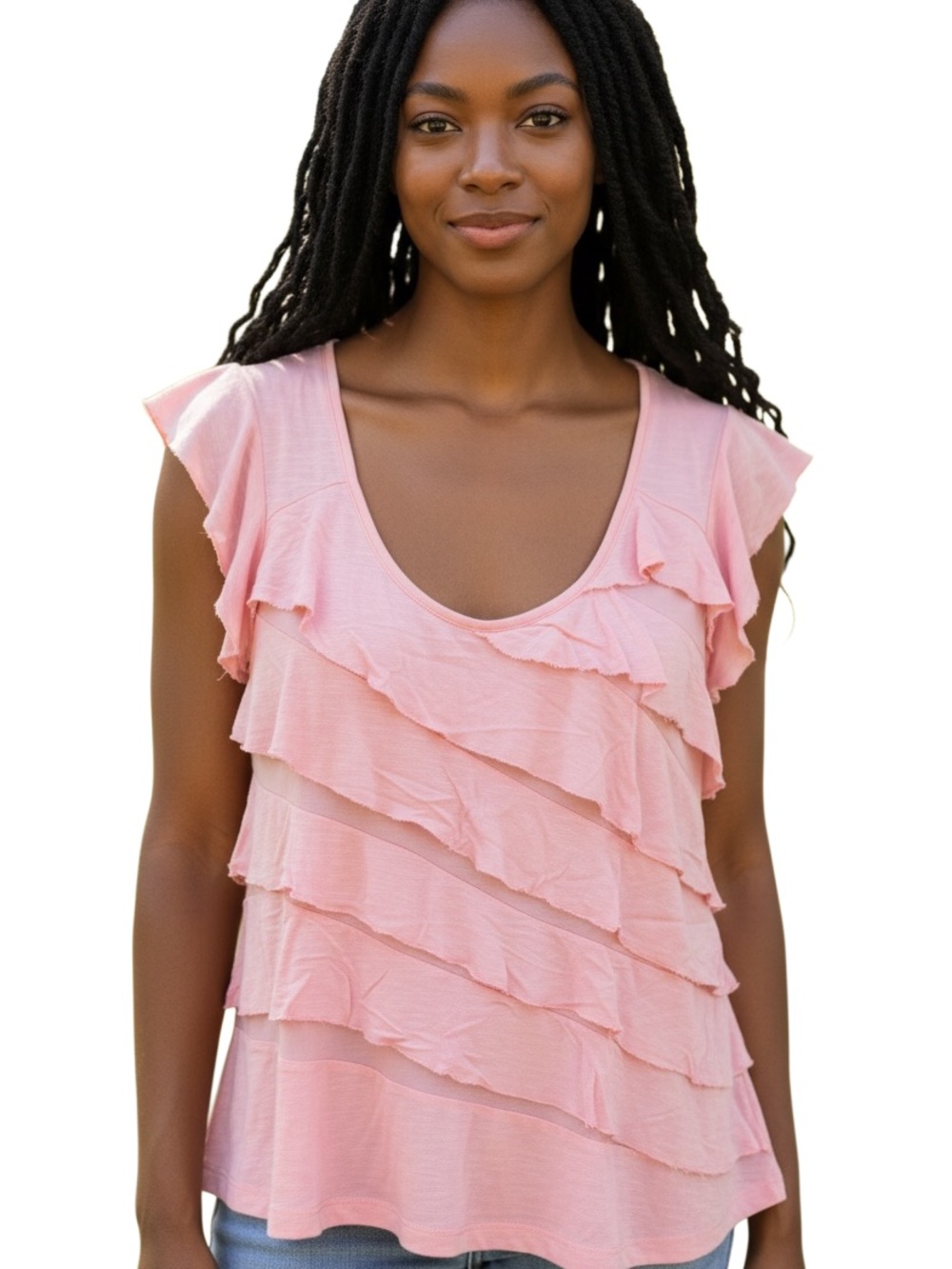 A. Byer Pink Ruffle Short Sleeve Tee